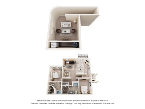 Floor plan for 2 beds, 2 baths, 1544 sqft